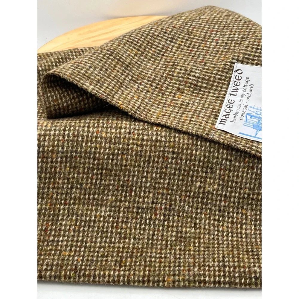 Magee Tweed Scarf Handwoven Donegal Ireland Green Brown Wool Fringed K Boyle